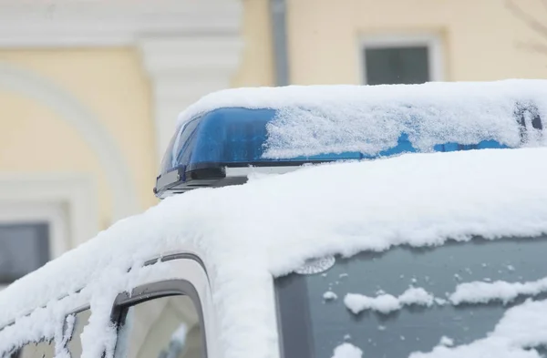 Blue Light Signal Police Car Winter Visual Emergency Signal — Stock Photo, Image