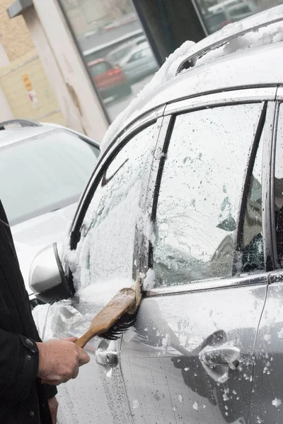 Remoção Neve Carro Limpeza Neve Dia Inverno — Fotografia de Stock