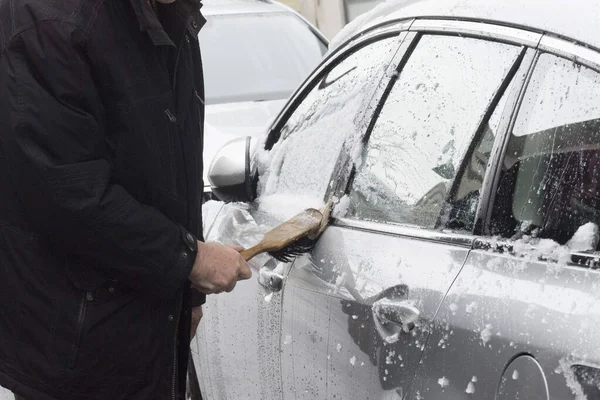 Remoção Neve Carro Limpeza Neve Dia Inverno — Fotografia de Stock