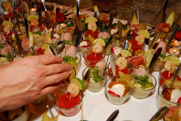 Canapés Como Finger Food Snacks Catering Del Evento — Foto de Stock