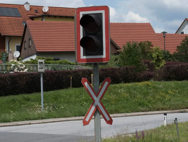 Niet Omheinde Spoorwegovergang Met Bord Voor Spoorwegovergang Andrew Cross — Stockfoto