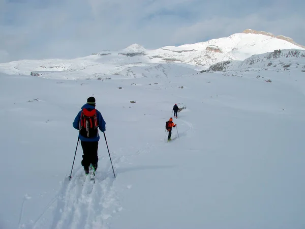 Kışın Alplerdeki Bir Dağda Kayak Turu — Stok fotoğraf