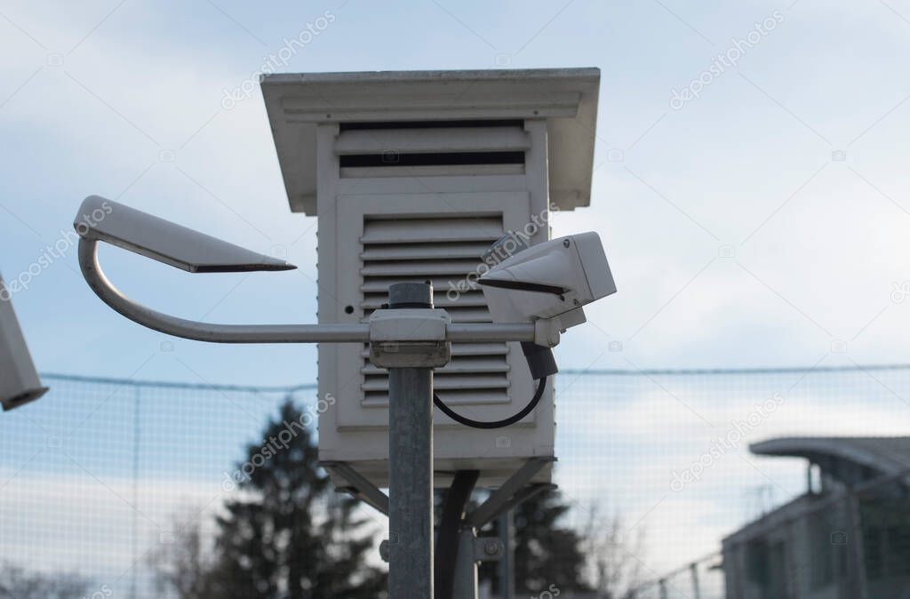 weather station with different measuring instruments, observing weather conditions in meteorology