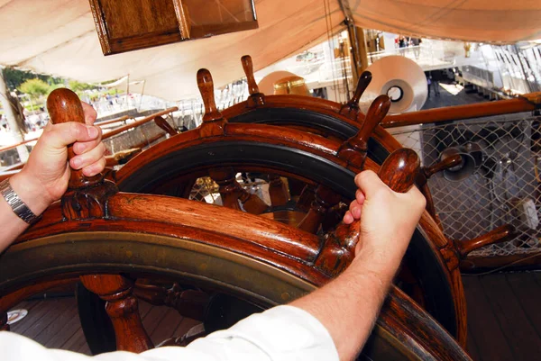 a steering wheel on a ship, to control the rudder