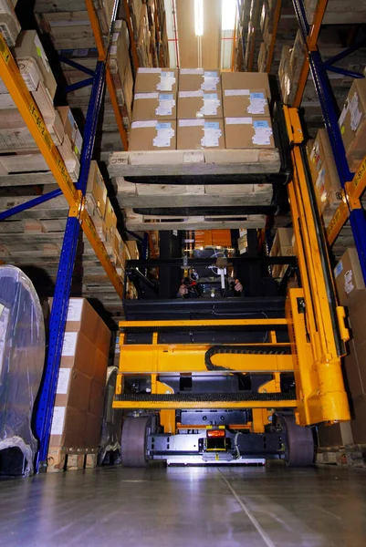 a forklift truck in warehouse logistics for cargo and freight transportation
