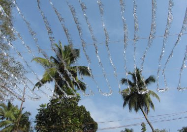 Yaz tatillerinde palmiye ağaçları ve gümüş çelenkler.