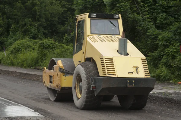 a road roller in the construction work and road work