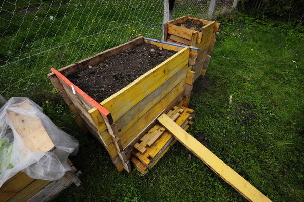 Jardinería Cama Elevada Para Cultivo Hortalizas Gran Jardín Verde — Foto de Stock