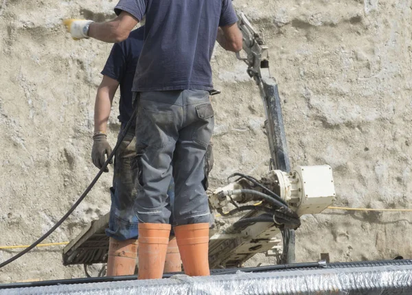 Pekerja Konstruksi Sebuah Lokasi Bangunan Karyawan Industri Konstruksi — Stok Foto