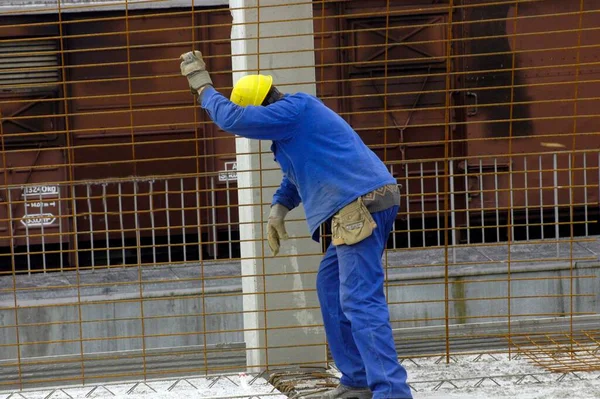 Construction Worker Reinforced Concrete Building Construction Site — Stock Photo, Image