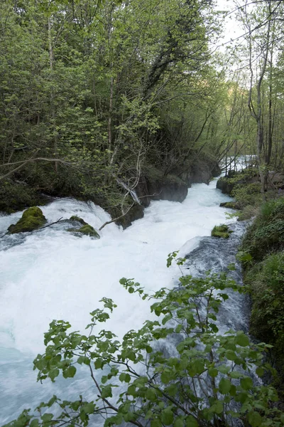 Szybkie Odcinku Rzeki Gdzie Prędkość Wody Turbulencje Wzrastają — Zdjęcie stockowe