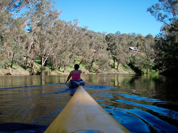 Yazın Avustralya 'da bir nehirde kano gezisi.