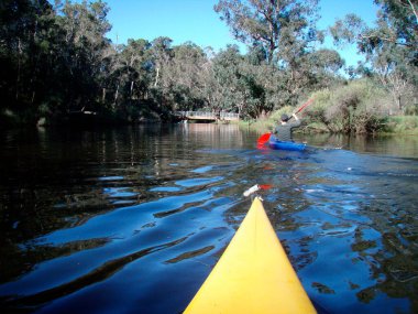 Yazın Avustralya 'da bir nehirde kano gezisi.
