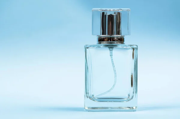 Male Perfume Bottle Blue Background Close — Stock Photo, Image