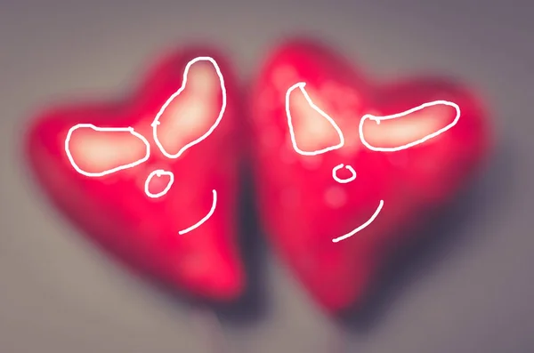 Розмиті Серця Зблизька Розфарбованими Обличчями День Святого Валентина — стокове фото