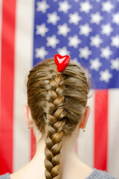 Hearts Woven Hair Red Haired Girl — Stock Photo, Image