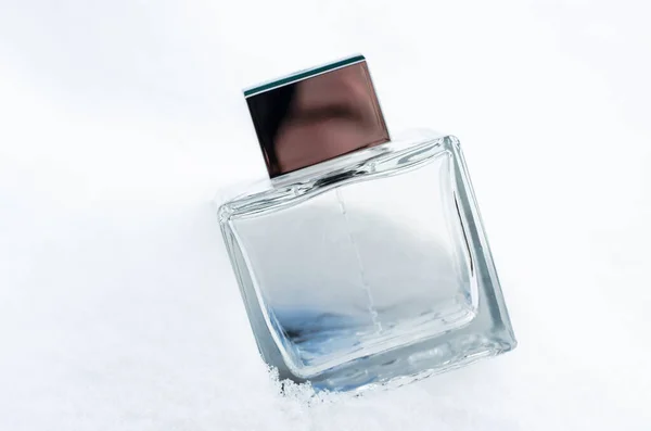 Transparent Bottle Men Perfume Snow — Stock Photo, Image