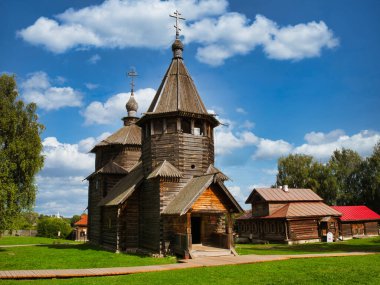 Eski Ortodoks Ahşap Kilisesi. Suzdal, Rusya. Güneşli bir gün