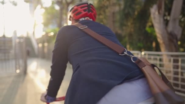 Trabalhador Masculino Confiante Panos Formais Com Uma Bolsa Crossbody Viajando — Vídeo de Stock