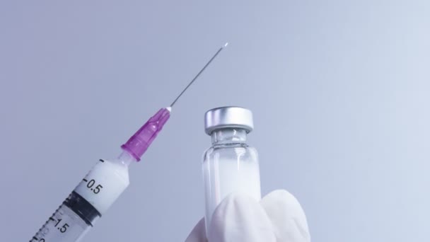 Close Shot Milky White Vaccines Pouring Out Syringe Medical Treatment — Stock Video
