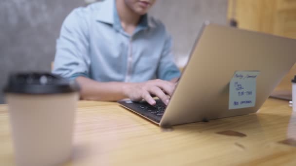 Active Male Office Worker Typing Laptop Keyboard While Sitting Chair — Stock Video