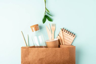 Craft bag top view. Flat lay Zero waste concept. 