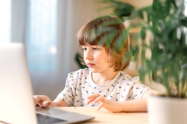 Okula dönelim. Evde dizüstü bilgisayarı olan çocuk.
