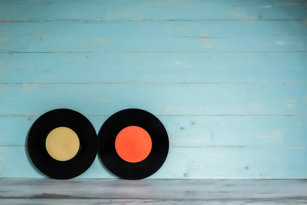 Vinyl Records Wooden Background Vintage Style — Stock Photo, Image