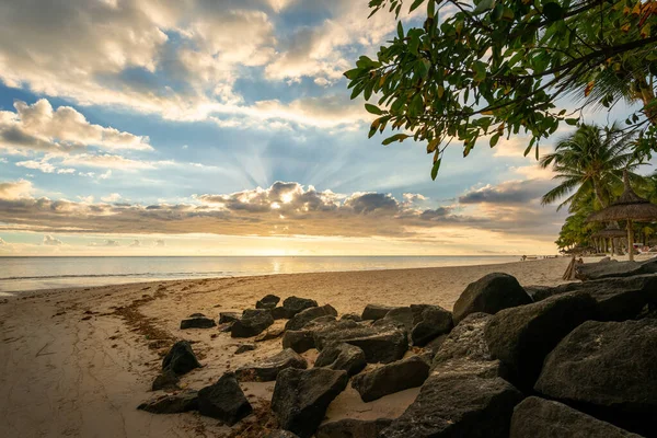 Güzel Flic Flac Plajı Gün Batımında Mauritius Adası — Stok fotoğraf