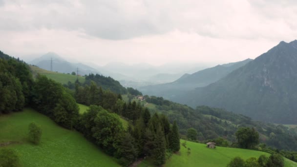 Aerial View Seriana Valley Andthe Alps Mountain Gorno Town Bergamo — Stock Video