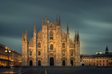 Duomo , Milan gothic cathedral at evening,Italy,Europe.Horizontal photo with copy-space.Long exposure photo.