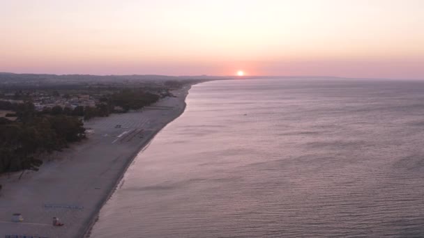 Aerial View Beautiful Mediterranean Sea Beach Sunrise Seascape Calabria Simeri — Stock Video