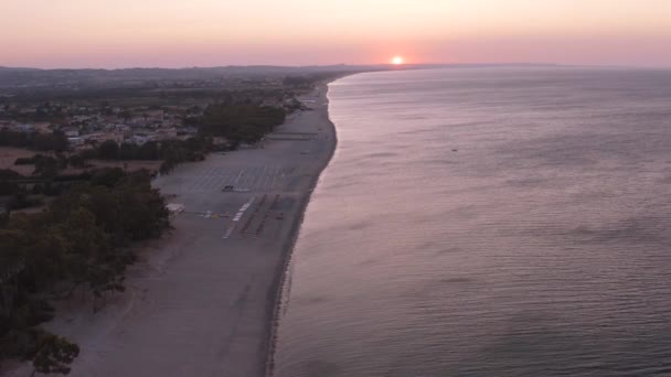 Aerial View Beautiful Mediterranean Sea Beach Sunrise Seascape Calabria Simeri — Stock Video