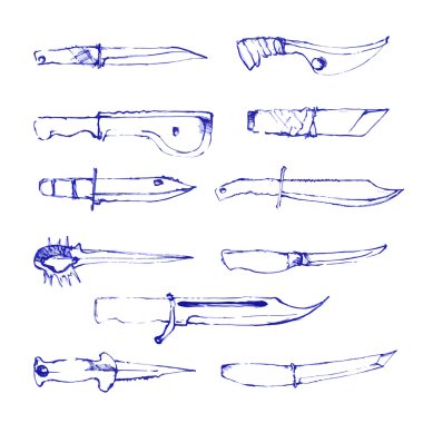 Bıçak mücadele elle çizilmiş kümesi