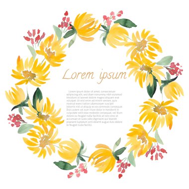 Sulu Boya yuvarlak çerçeve çiçek