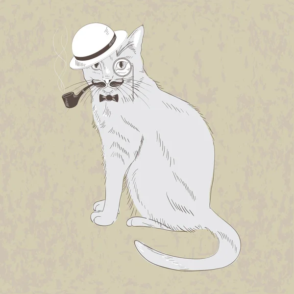 Gato caballero dibujado a mano — Vector de stock