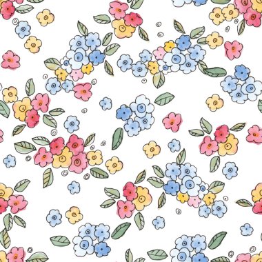 sevimli küçük suluboya çiçek seamless modeli