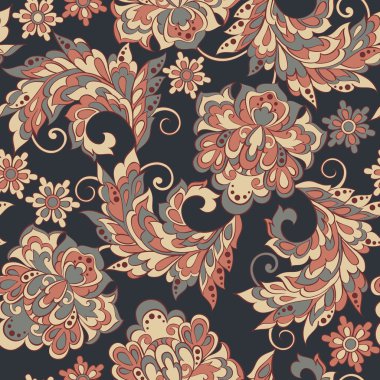 Etnik çiçekli çiçek deseni. Vintage tarzında Kusursuz Vektör Resimleri