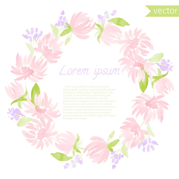 Acuarela floral marco redondo pintado a mano. — Vector de stock