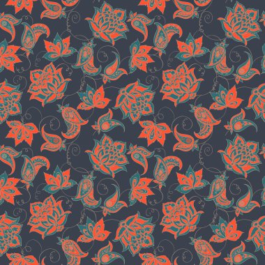 Çiçek desenli desen. Kusursuz Asya Tekstil Arkaplanı