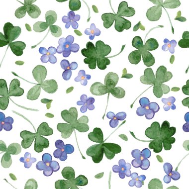 Suluboya yonca ve küçük çiçekler sorunsuz vektör desen.