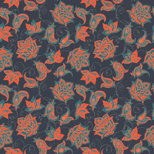 Patrón Paisley floral. Fondo textil asiático sin costuras — Vector de stock