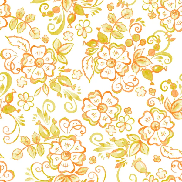 Aquarelle florale motif sans couture dans le style russe Gzhel. Illustration vectorielle — Image vectorielle