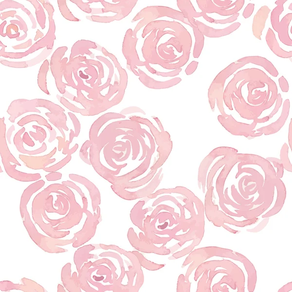 Hand drawn pink watercolor roses and cute little flowers seamless pattern. vector illustration — Stock Vector