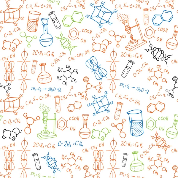 Chemie hand getrokken doodles achtergrond. — Stockvector