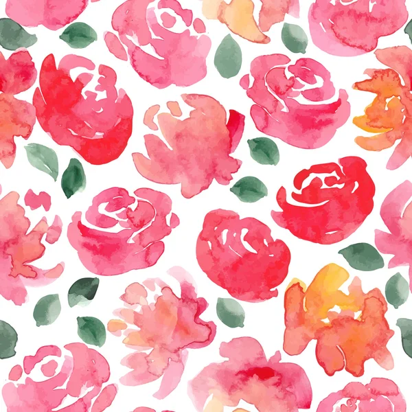 Hand drawn watercolor roses seamless pattern. — Stock Vector