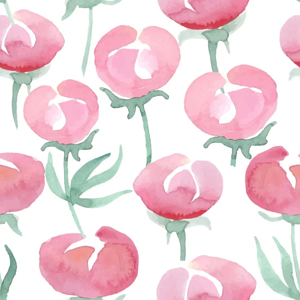 Watercolor peonies seamless pattern — Stock Vector