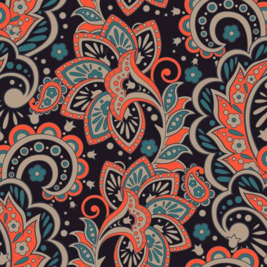 Hint batik tarzı çiçeklerle klasik desen. Çiçek vektör arkaplanı