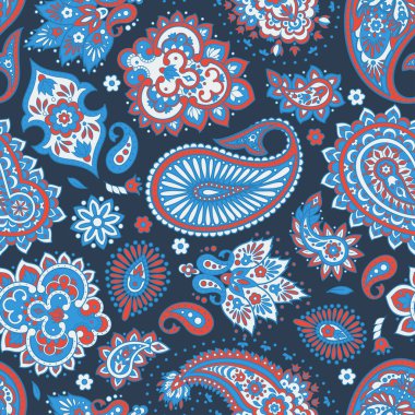 Çiçeksiz desenli desenli şal desenli süs. Asya tekstil biçiminde vektör illüstrasyonu