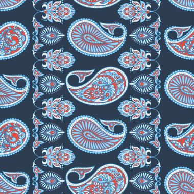 Çiçeksiz desenli desenli şal desenli süs. Asya tekstil biçiminde vektör illüstrasyonu